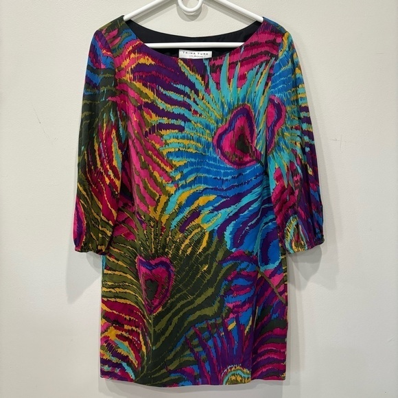 Trina Turk Peacock Print Silk Blend Mini Dress Women’s Size 8 - Picture 1 of 12